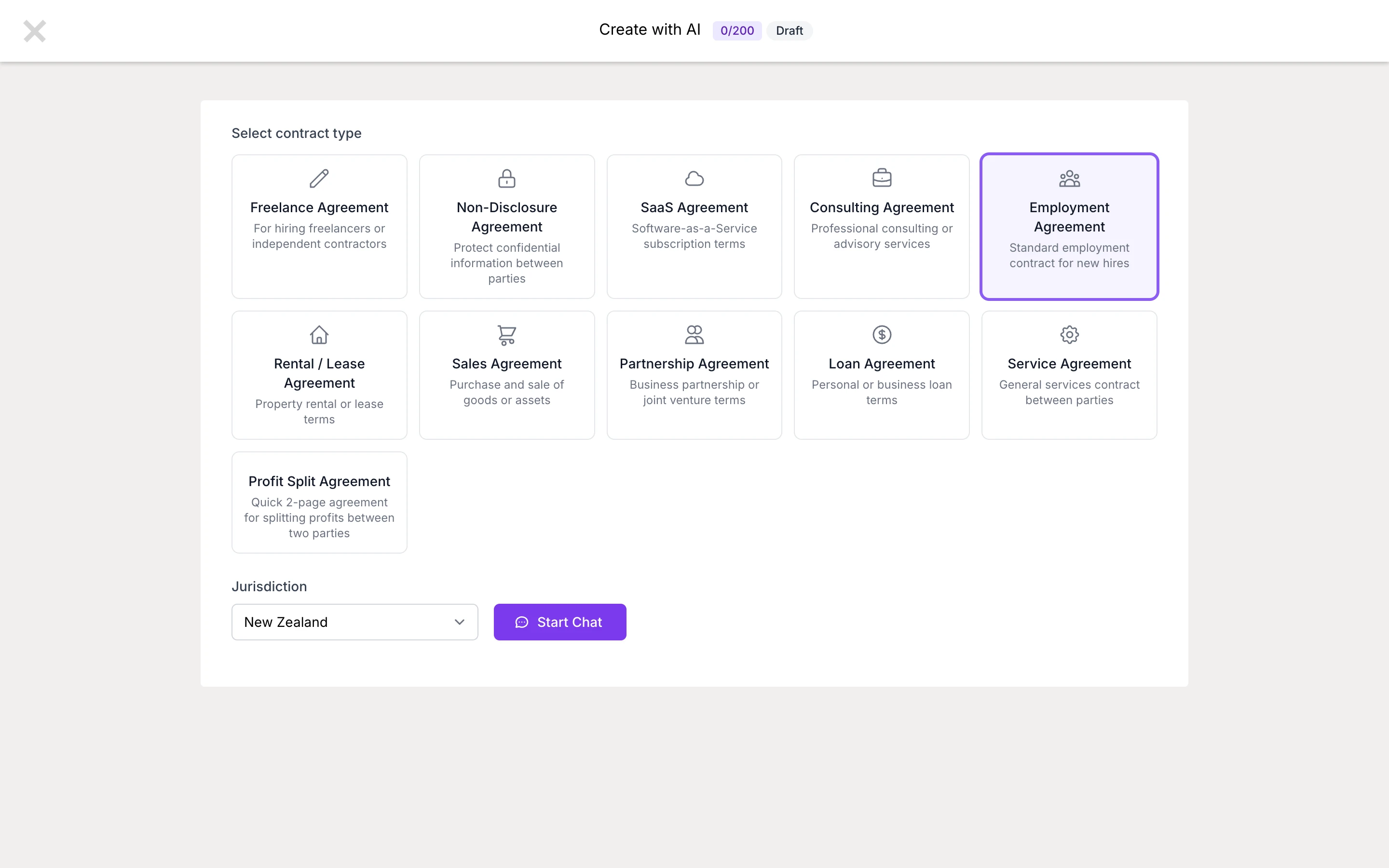 GoodSign AI contract generation with contract types and jurisdictions