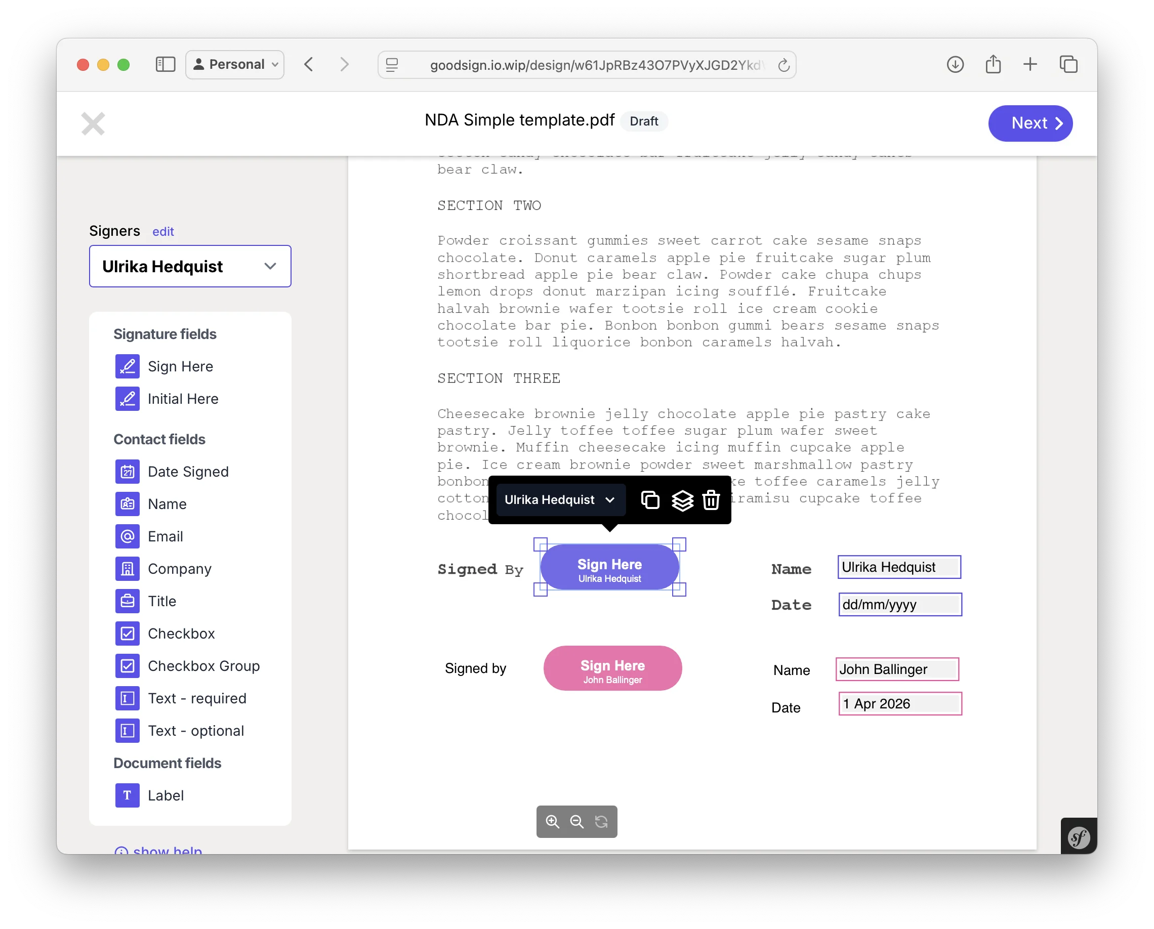 Drag and drop signature fields onto your document