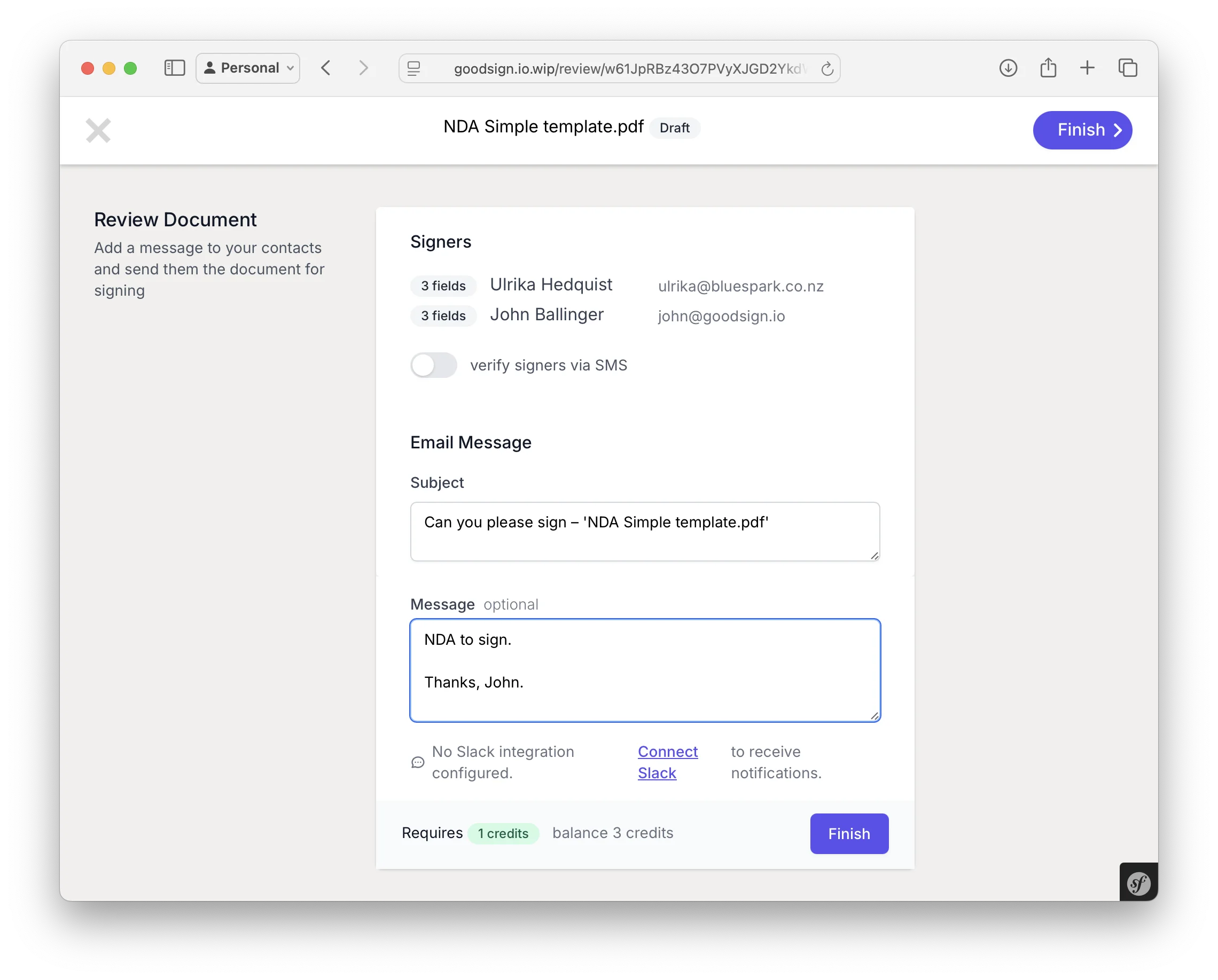 Review document and send to signers